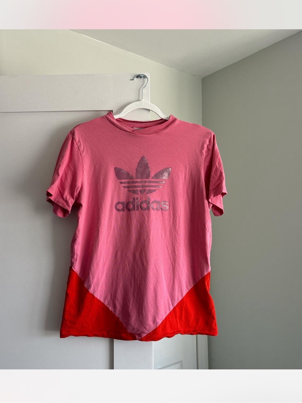 adidas Pink and Red Trefoil Colorblock Tee